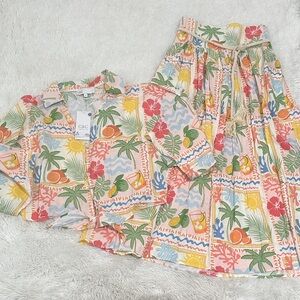 C&C California Pink, Green & Yellow Tropical Print Skirt Set
